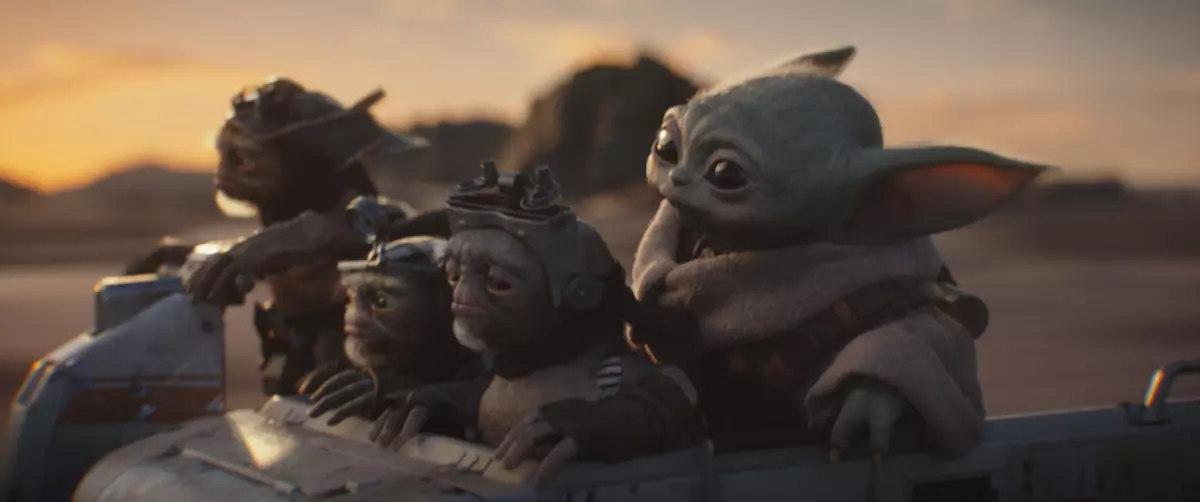 Grogu riding with Anzellans
